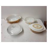 Set of 4 Vintage Pyrex Casserole Dishes with Lids Assorted Patterns
