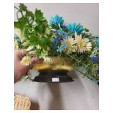 Assorted Woven Basketry Decor Items, Hand Fan, and Floral Arrangement