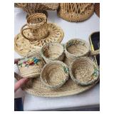 Collection of Woven Baskets and Decorative Metal Trays