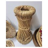 Collection of Woven Baskets and Decorative Metal Trays