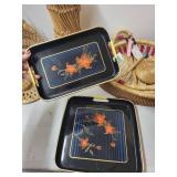 Collection of Woven Baskets and Decorative Metal Trays