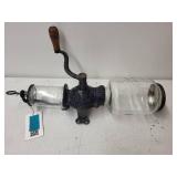 Antique Crystal Coffee Grinder with Glass Jars and Mounting Bracket