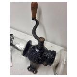 Antique Crystal Coffee Grinder with Glass Jars and Mounting Bracket