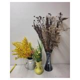 Set of 3 Decorative Vases with Assorted Artificial and Dried Floral Arrangements