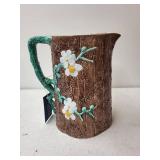 Majolica Dogwood Floral Pottery Pitcher