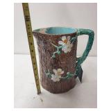 Majolica Dogwood Floral Pottery Pitcher