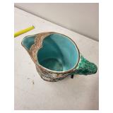 Majolica Dogwood Floral Pottery Pitcher
