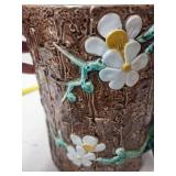 Majolica Dogwood Floral Pottery Pitcher