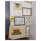 Collection of 9 Framed Artwork and Embroidered Pieces