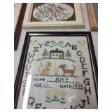 Collection of 9 Framed Artwork and Embroidered Pieces