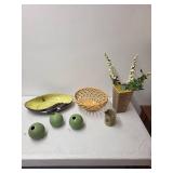 Collection of Decorative Home Accents Including Vases, Ceramic Dish, and Basket