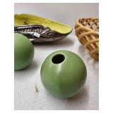 Collection of Decorative Home Accents Including Vases, Ceramic Dish, and Basket