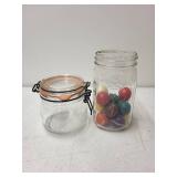 Set of 2 Glass Jars with Mixed Vintage Billiard Balls