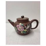 Hand-Painted Yixing Style Clay Teapot with Floral and Bird Design