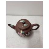 Hand-Painted Yixing Style Clay Teapot with Floral and Bird Design