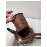 Hand-Painted Yixing Style Clay Teapot with Floral and Bird Design