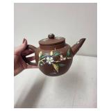 Hand-Painted Yixing Style Clay Teapot with Floral and Bird Design
