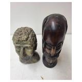 Set of 2 Bust Sculptures - Bronze-Style Casting and Carved Wood