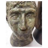 Set of 2 Bust Sculptures - Bronze-Style Casting and Carved Wood