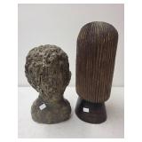 Set of 2 Bust Sculptures - Bronze-Style Casting and Carved Wood