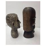 Set of 2 Bust Sculptures - Bronze-Style Casting and Carved Wood