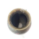 Vintage Solid Brass Vase with Floral Cloisonne Design and Palm Fan Stick Arrangement