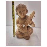 Hand-Carved Wooden Angel Musician Figurine
