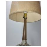 Vintage Ceramic Table Lamp with Textured Base and Burlap Shade