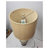 Vintage Ceramic Table Lamp with Textured Base and Burlap Shade