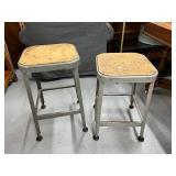 Pair of Industrial Metal Stools with Wood Seats
