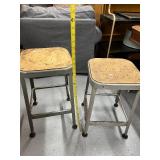 Pair of Industrial Metal Stools with Wood Seats