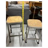 Pair of Industrial Metal Stools with Wood Seats