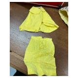 Vintage Red Metal Storage Trunk with Collection of Doll Clothes and Accessories