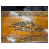 Hand-Carved Wooden Coffee Table with Glass Top and Storage Shelf