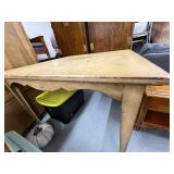 Vintage Painted Triangular Wooden Table with Floral Design