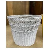 Pair of Planters - White Wicker and Yellow Plastic, 9 inch Height