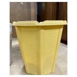 Pair of Planters - White Wicker and Yellow Plastic, 9 inch Height