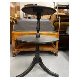 Two-Tier Black Wooden Side Table with Round Shelves