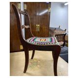 Antique Wood Side Chair with Carved Back and Crochet Seat Cover