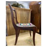 Antique Wood Side Chair with Carved Back and Crochet Seat Cover