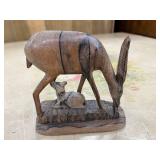 Hand-Carved Wooden Gazelle and Calf Figurine