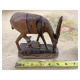 Hand-Carved Wooden Gazelle and Calf Figurine