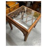 Square Rattan and Glass Side Table, 24 Inch