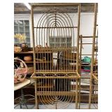 Pair of Vintage Rattan and Metal Arch-Top Bottle Racks or plant stand, 72 Inches Tall