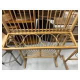 Pair of Vintage Rattan and Metal Arch-Top Bottle Racks or plant stand, 72 Inches Tall