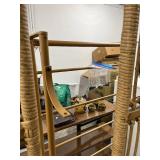 Pair of Vintage Rattan and Metal Arch-Top Bottle Racks or plant stand, 72 Inches Tall