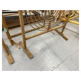 Pair of Vintage Rattan and Metal Arch-Top Bottle Racks or plant stand, 72 Inches Tall