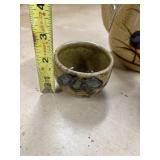 Handcrafted Ceramic Teapot with 3 Matching Cups and Woven Handle