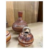 Set of 5 Vintage Mexican Pottery Vases and Bottles with Hand-Painted Designs