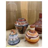 Set of 5 Vintage Mexican Pottery Vases and Bottles with Hand-Painted Designs